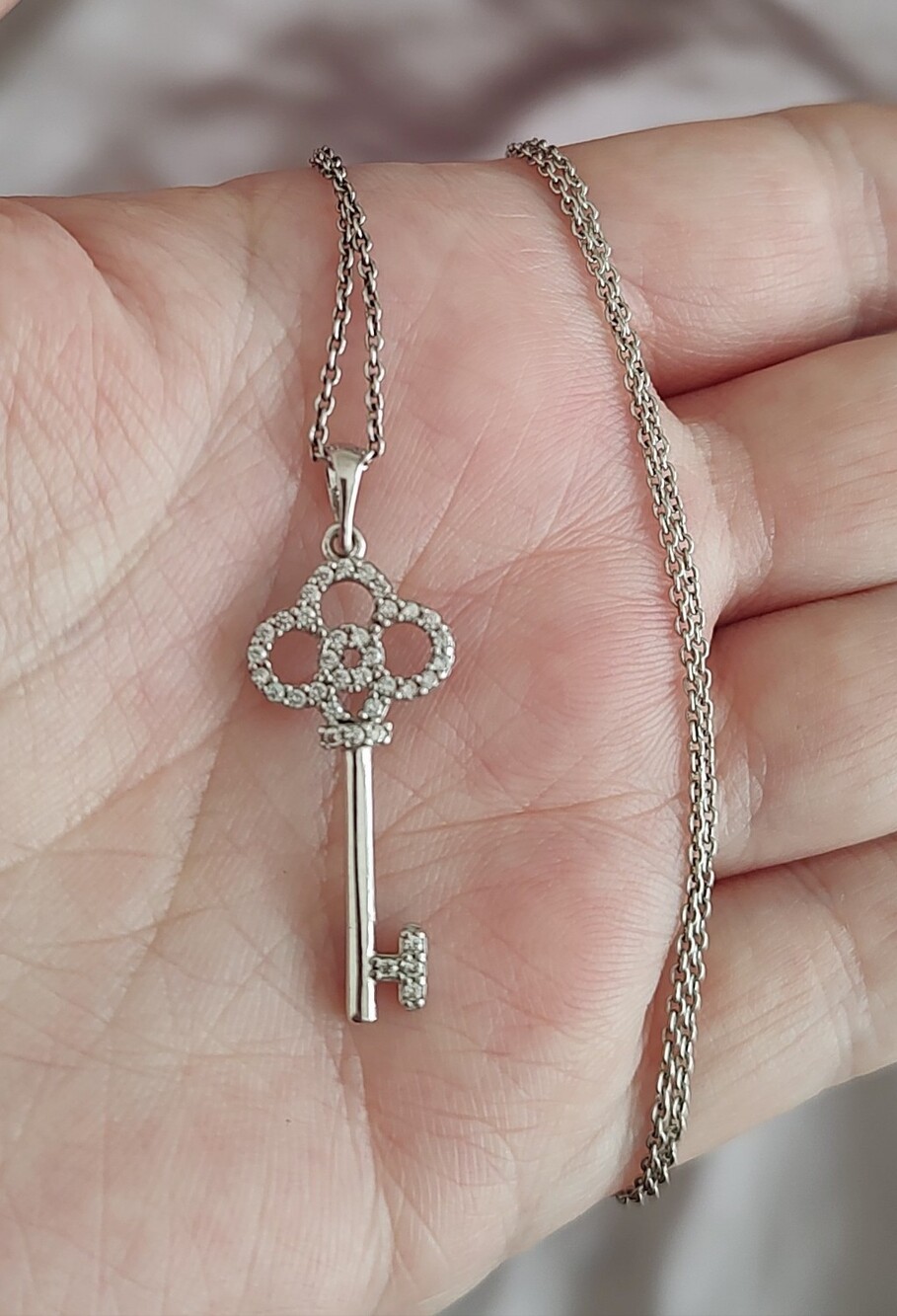 Sterling Silver Key Necklace With Diamonds